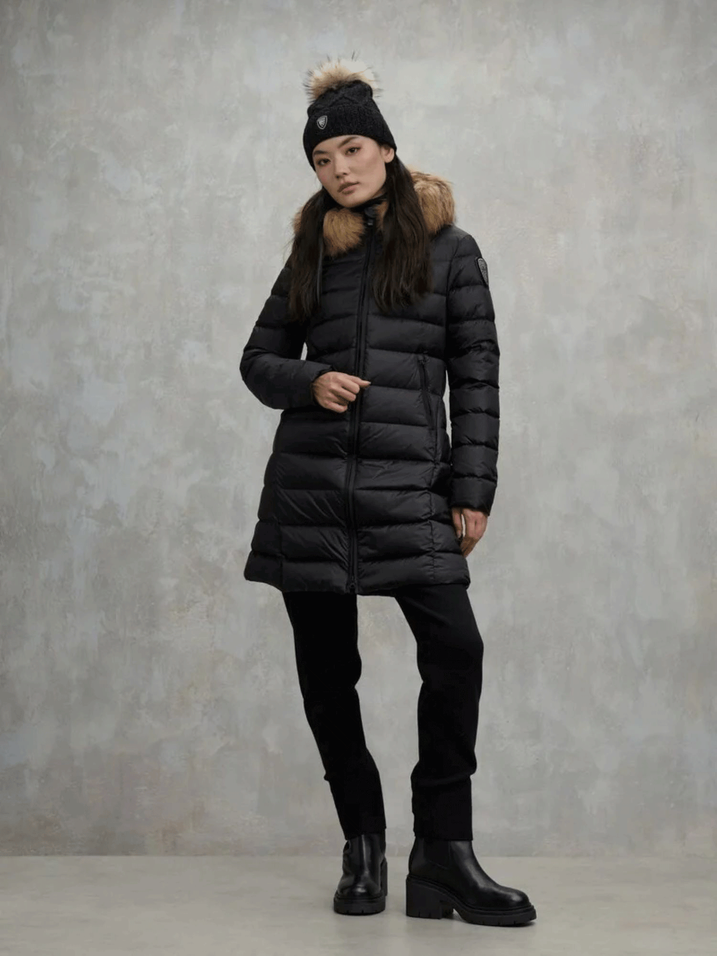 BLAUER PIUMINO LUNGO CON PELLICCIA KRISTIN